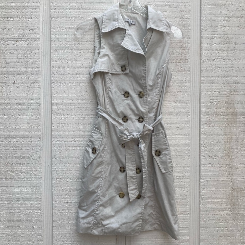 SHOP 126 Tan Trench Dress Double Breasted Sleeveless Blazer Dress Cotton Small